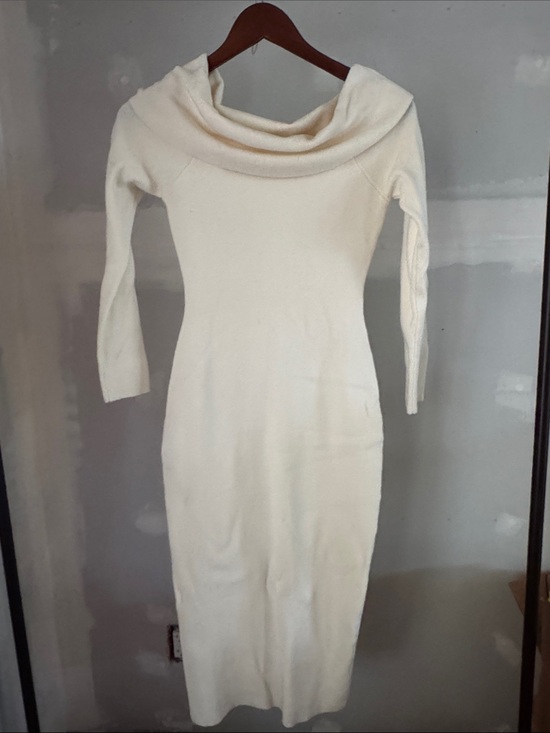 Merokeety Dresses & Skirts - Off-Shoulder Cream Midi Knit Dress